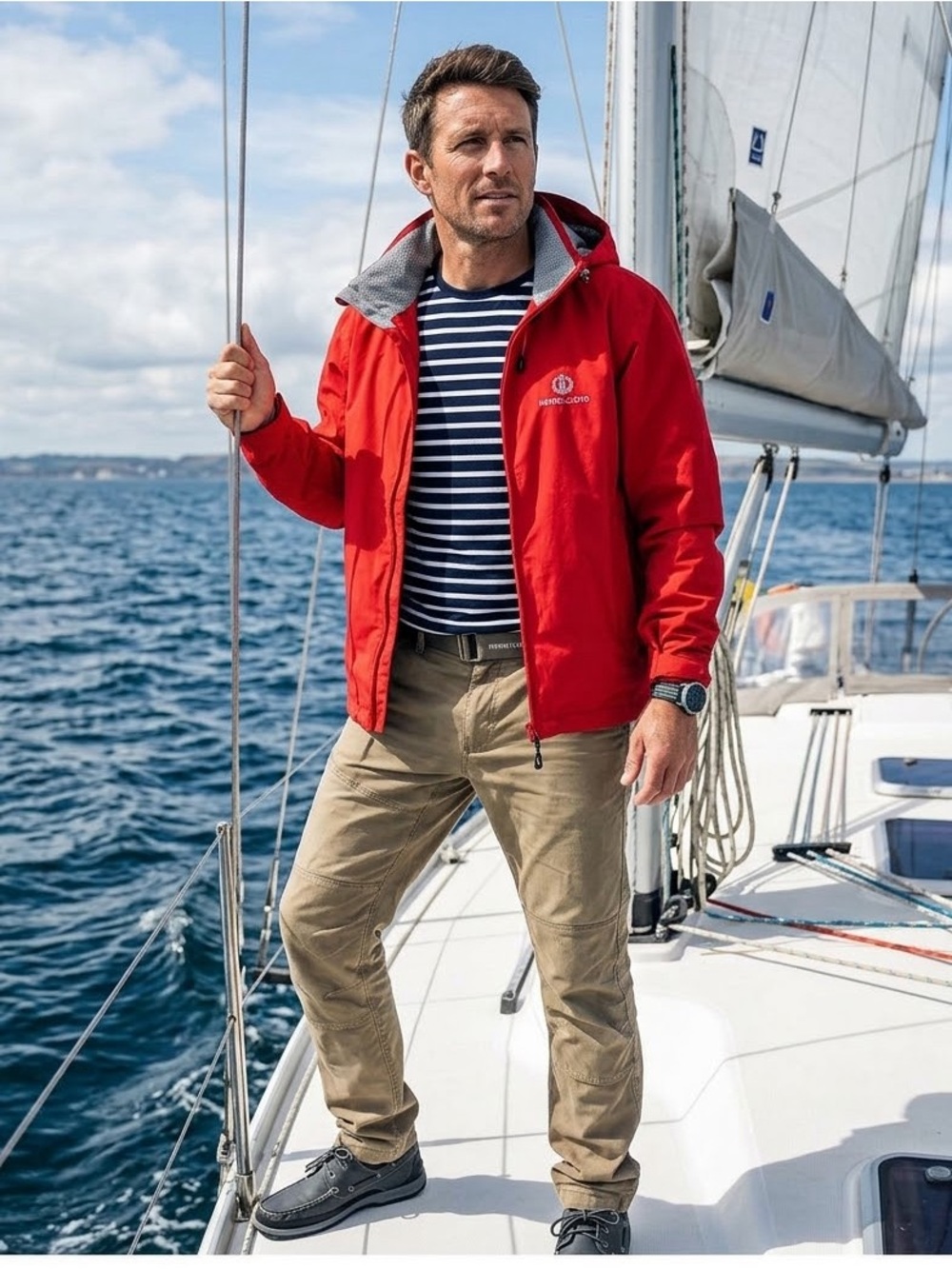 Henry Lloyd Red Hooded Yachting Jacket with Gray Lining - Picture 1 of 17